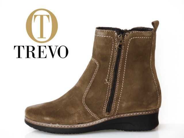 Botki damskie skóra zamsz khaki płaskie TREVO r. 38