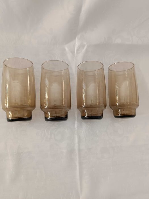 Szklanki PRL vintage dymione -  komplet 4 szt