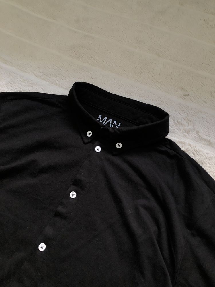 ZARA (L/XL) Man Basic Black мужская поло рубашка черная короткий рукав