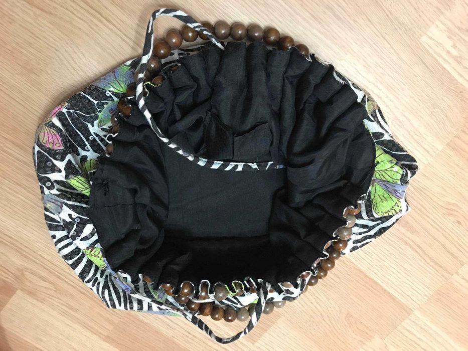 Сумка большая торба текстиль бабочки паетки деревянные бусы