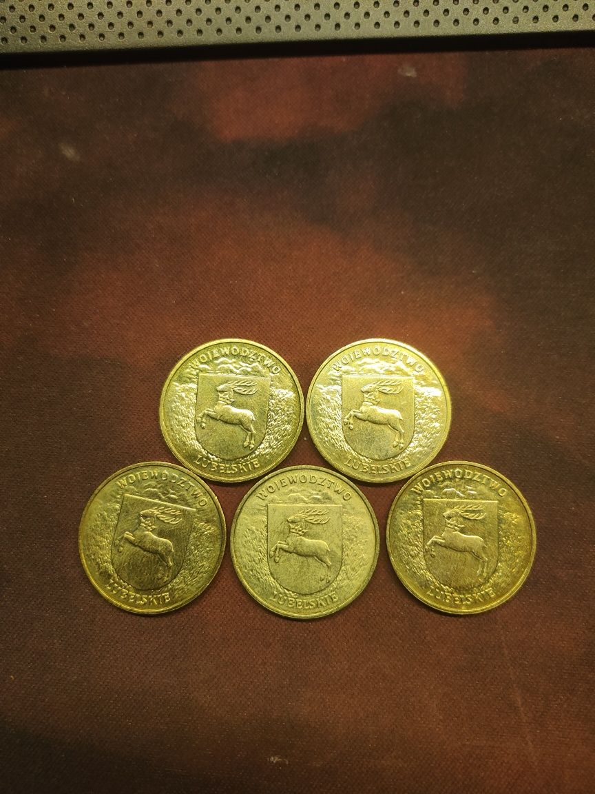 Pięć monet 2 zł województwo lubelskie 2004 rok