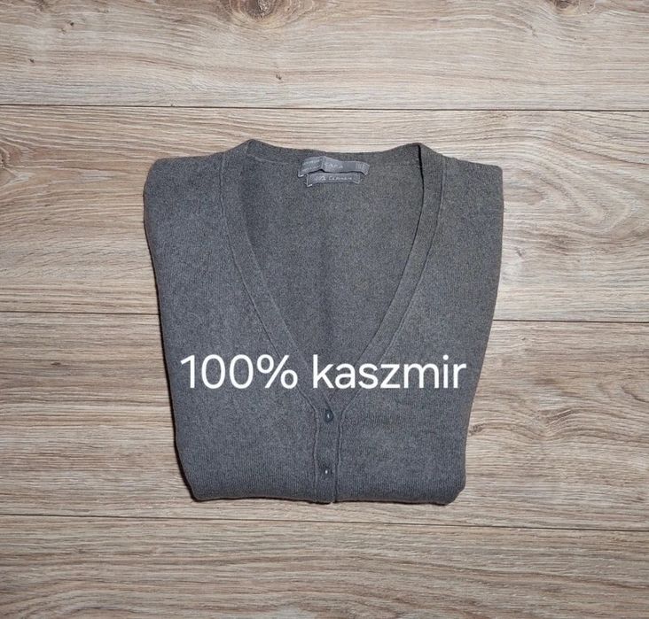 Sweter kardigan 100% kaszmir szary brązowy