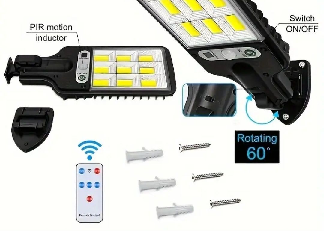 Lampa solarna Led z czujnikiem ruchu pilot i zmierzchu z pilotem. Nowa