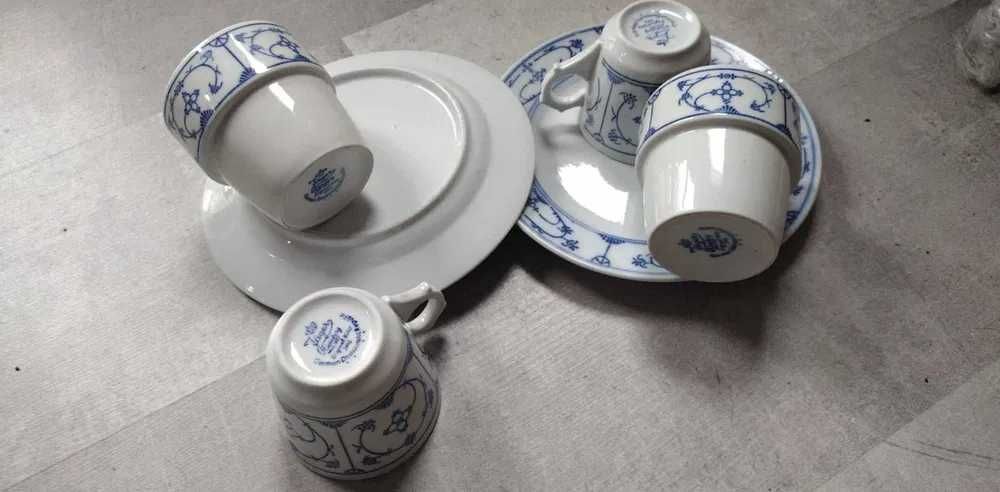 Stara porcelana wzór słomkowy filiżanki kubki blue saks chine prl gdr