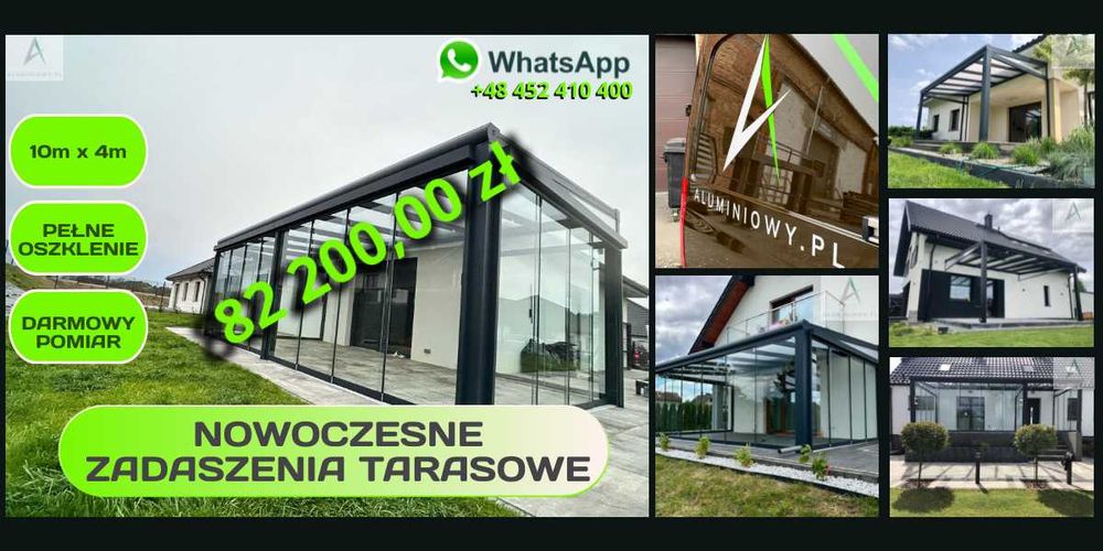 Aluminiowe Zadaszenie Tarasowe 10m x 4m pełne oszklenie PRO