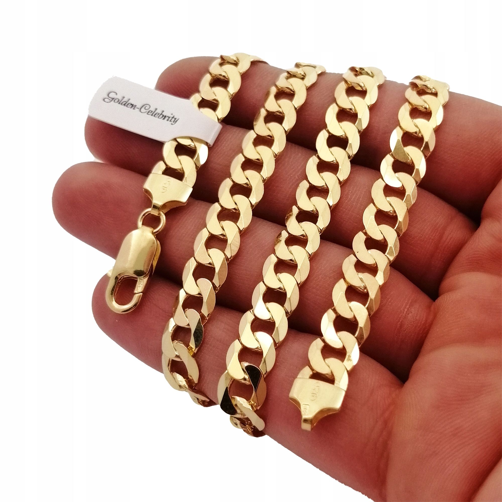 Gruby Łańcuszek Złoty Męski 7,5mm Srebro 925/585 Prezent Dla Męza Syna