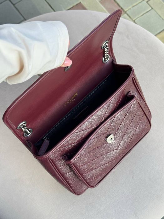 Сумка більша YSL натуральна шкіра, сірий і бордовий колір