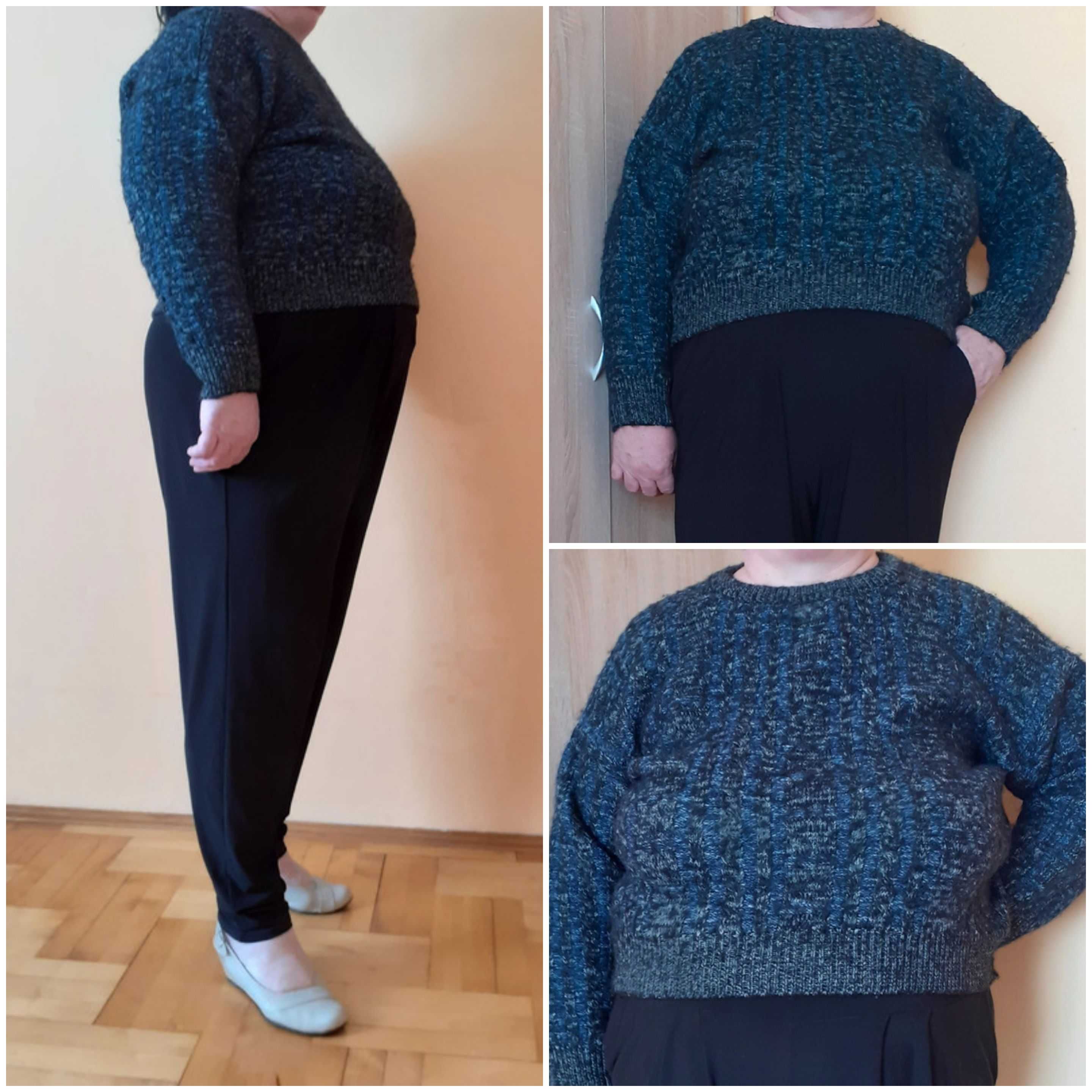 52 54 Sweter crop krótki ciepły marmurkowy melanż wzorki wełna vintage