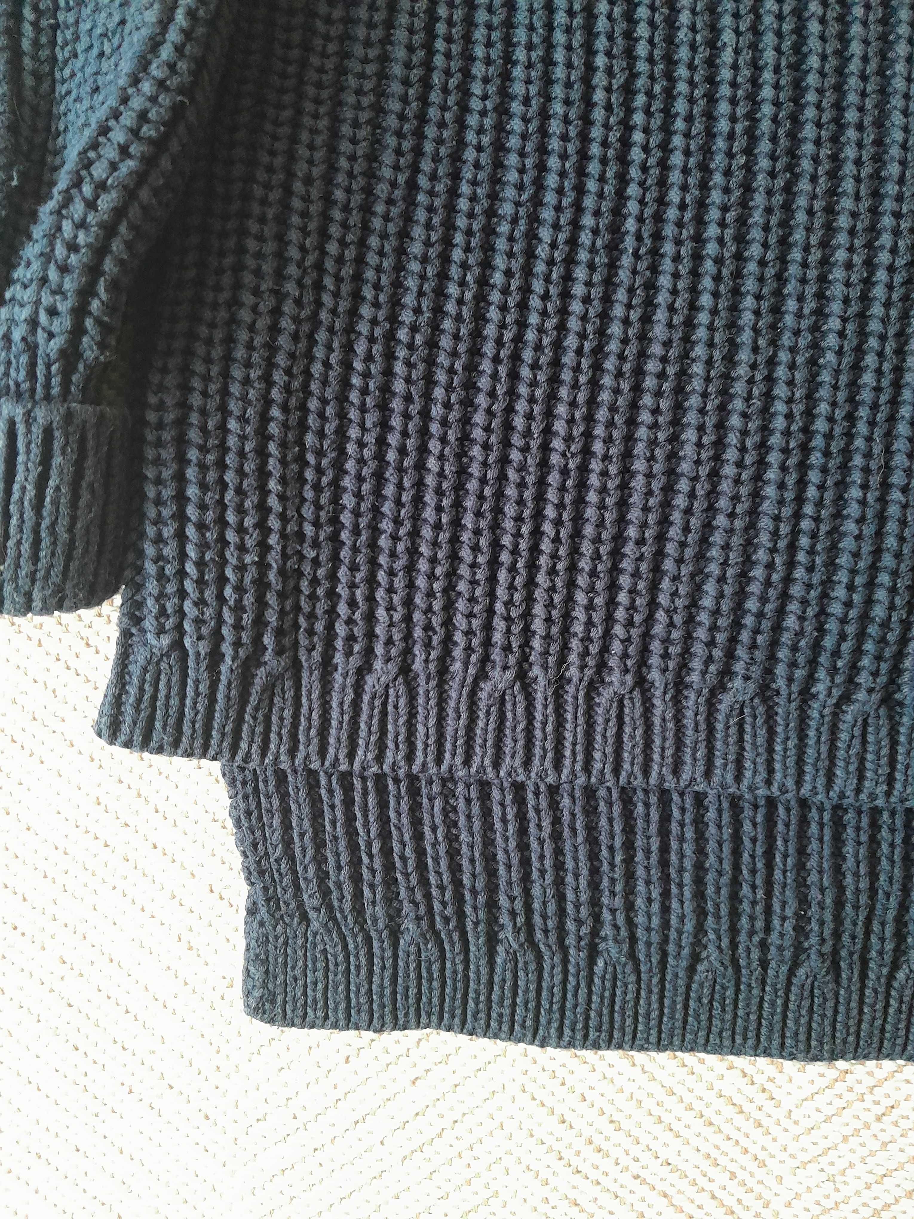Gruby granatowy sweter 100% bawełna M&S