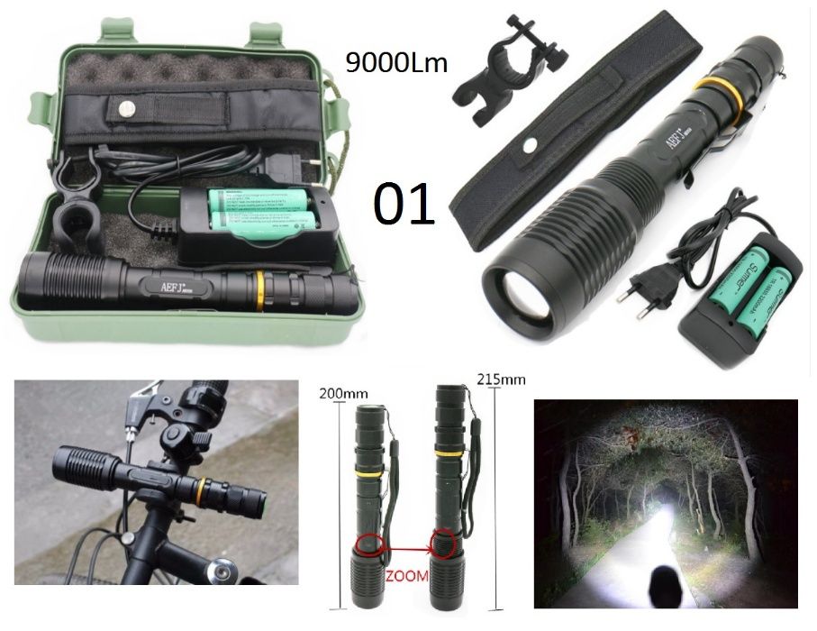 Lanterna de Mão com Zum e 4000Lm muito forte, kit complt.