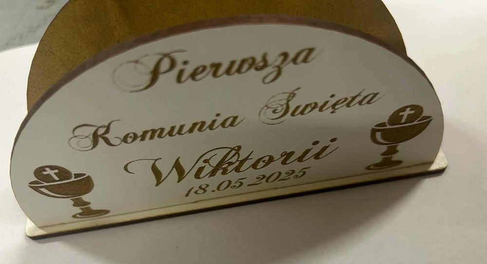 Serwetnik biały Pierwsza Komunia Święta IHS Serce 16x4x8cm imię data