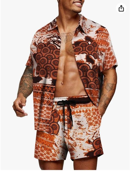 Męski komplet koszula i spodenki we wzory, rozmiar S COOFANDY