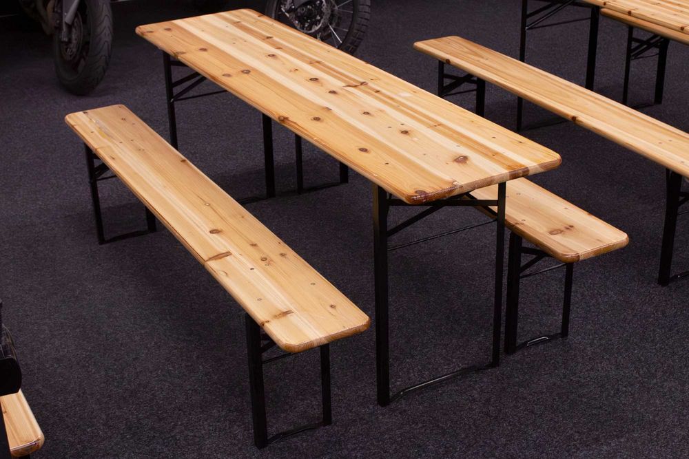 Stół i ławki meble ogrodowe na grilla piknikowe drewniane składane