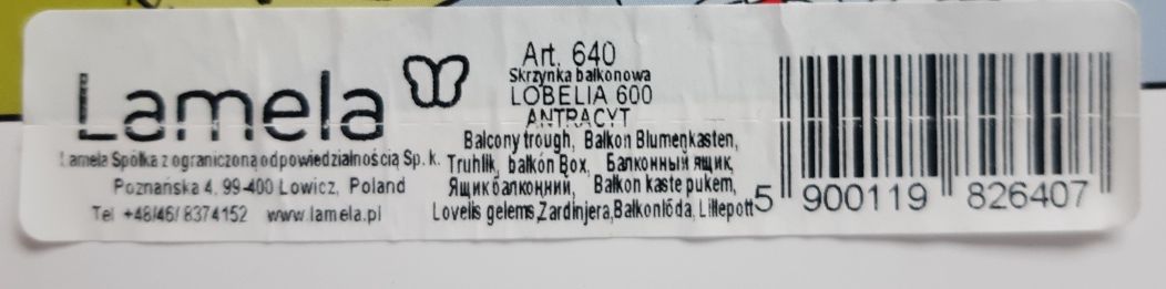 Korytko donica balkonowa antracyt 60cm Lobelia kolekcja Lamela