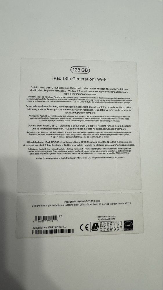 Apple iPad 8 gen 128GB A2270 złoty, jak nowy!