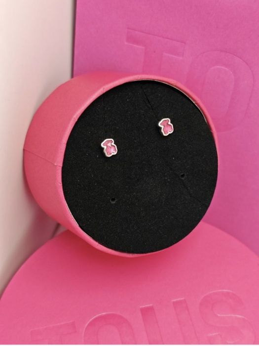 Kolczyki z misiem 5 mm srebro 925 z różowym rubinem