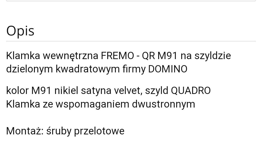 Klamka wewnętrzna FREMO-QR M91