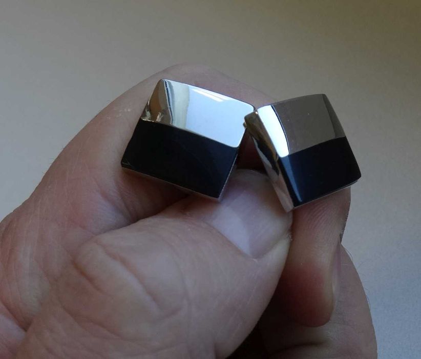 Nowe spinki do mankietów do koszuli czarne srebrne klasyczne elegancki