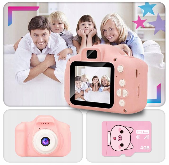 Дитячий цифровий фотоапарат + карта 4GB, рожевий