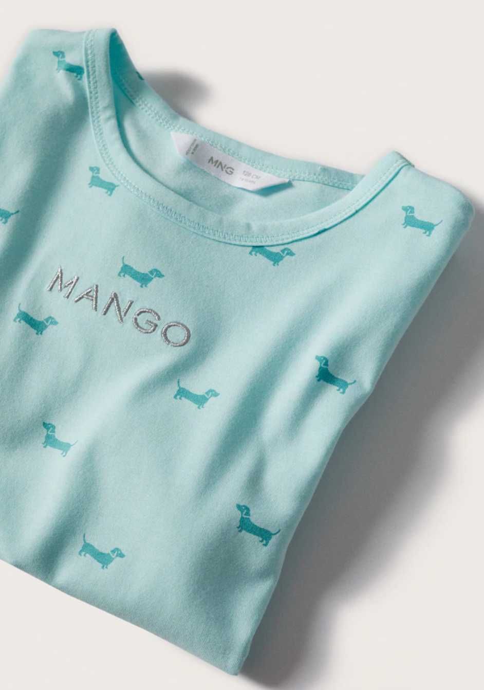 Mango nowa miętowa koszulka w jamniki haftowane logo 11 12 lat