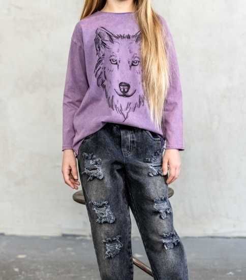 Bluzka, long  MashMnie Vinatge Wash Wolf Fiolet 116-122