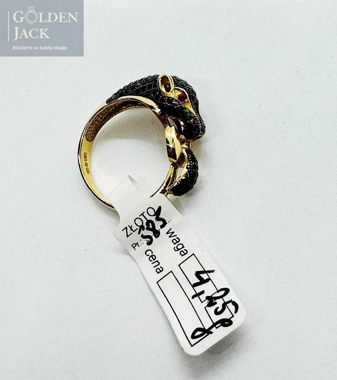 Złoty pierścionek czarna pantera z cyrkoniami złoto 585 roz. 17 4,25g