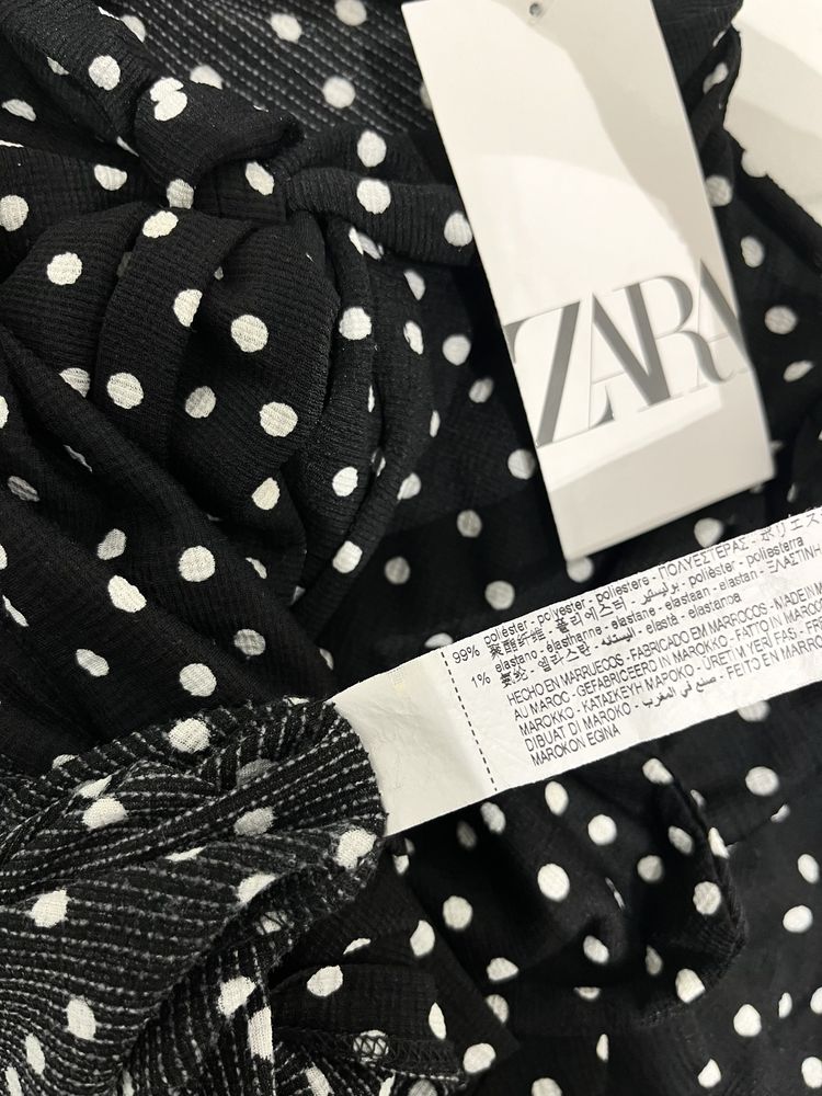 ZARA nowa czarna basic koszula wiązana kokarda kropki grochy S