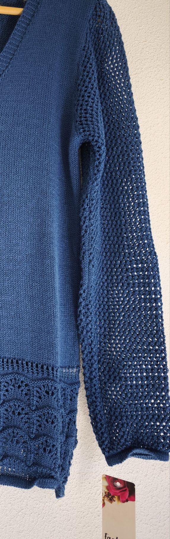 Camisola azul ganga, de malha fria, italiana