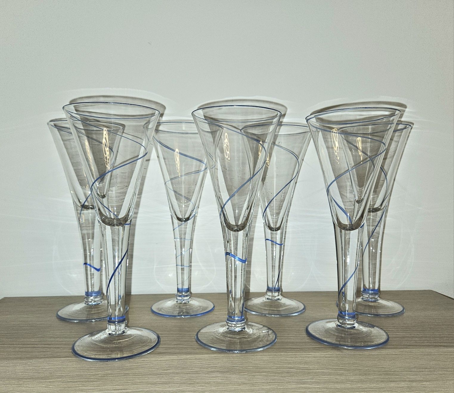Eleganckie, Wysokie Kieliszki do Szampana,Niebieska Zakręcona Linia, 7