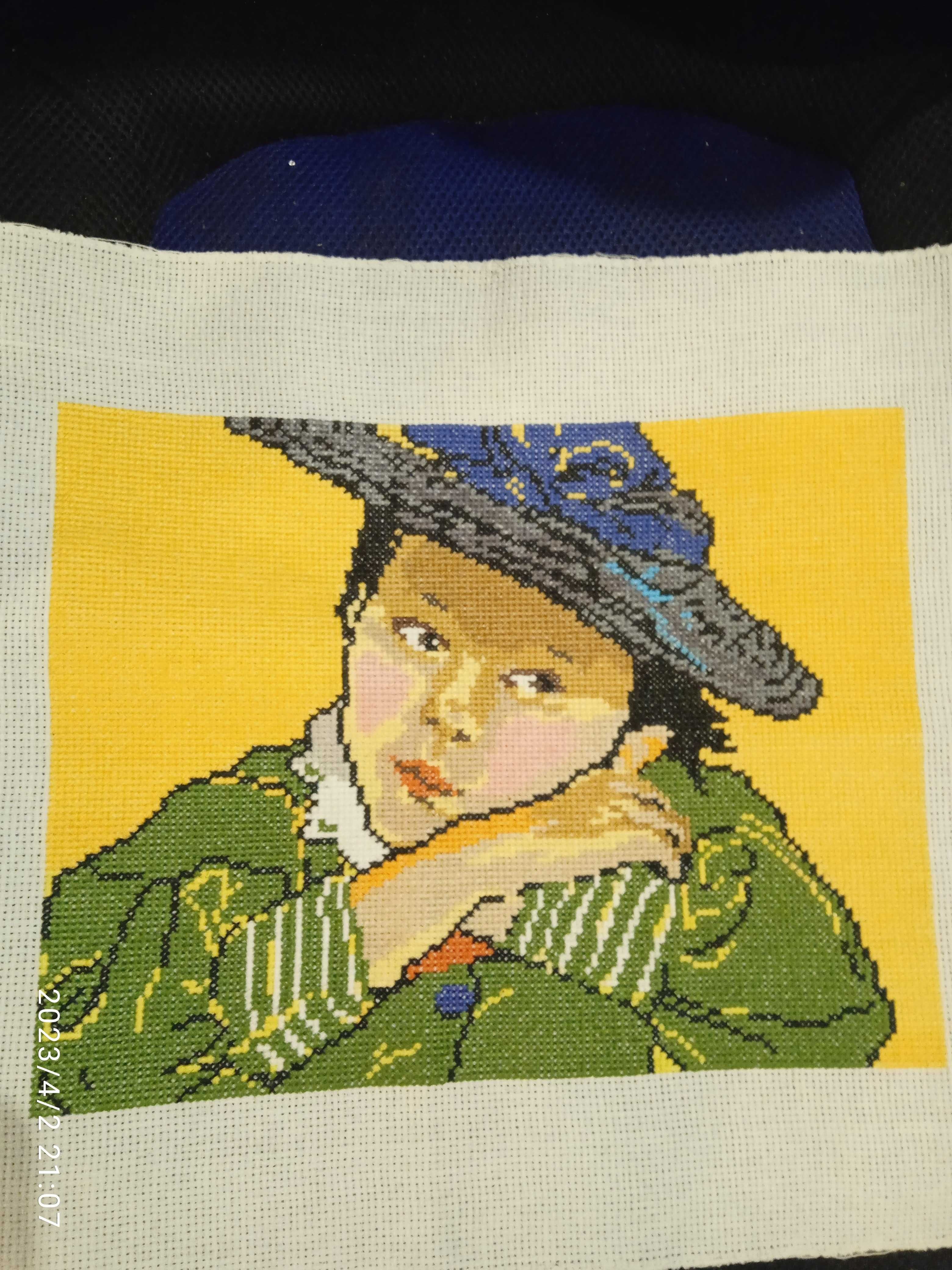 Wyspiański-Dziewczynka Obraz wyszywany ręcznie haftem krzyż 41 x 33 cm