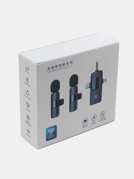 Бездротовий петличний мікрофон петличка 3в1: Lightning/Type-C/miniJack