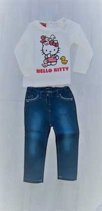 Zestaw komplet bluzka kotek Hello Kitty spodnie jeansowe nowe r. 86 92