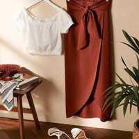 Новая юбка миди с узлом высокой эластичной талией терракотовый от H&M