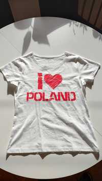 NOWA koszulka damska t-shirt biała I love POLAND rozmiar S