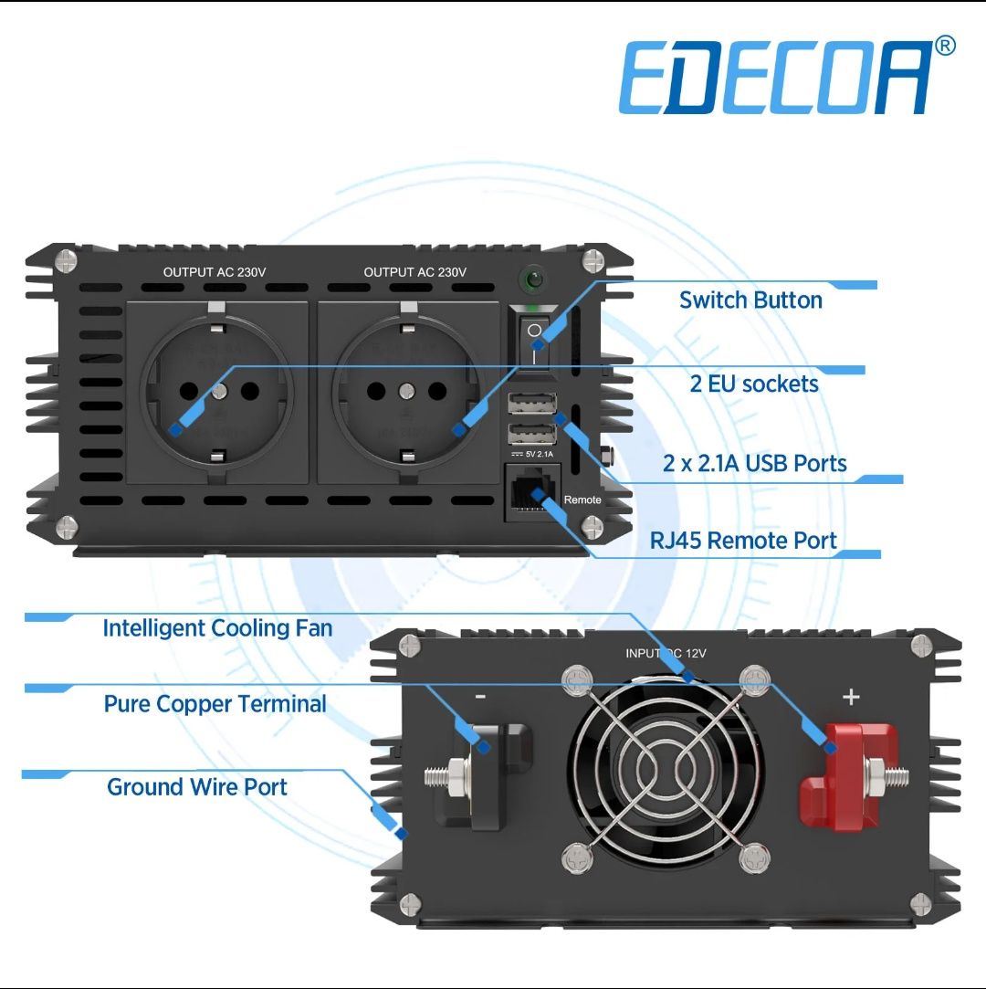 Inversor 2500W 5000W pico Onda Pura 24V Edecoa conversor
