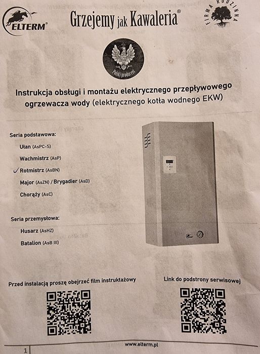 Elektryczny, energooszczędny kocioł wodny c. o. "Rotmistrz" 6KW Elterm
