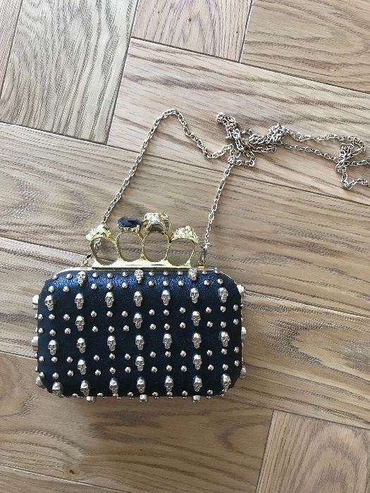 Torebka kopertówka impreza ślub wesele czarna ćwieki złoto nowa