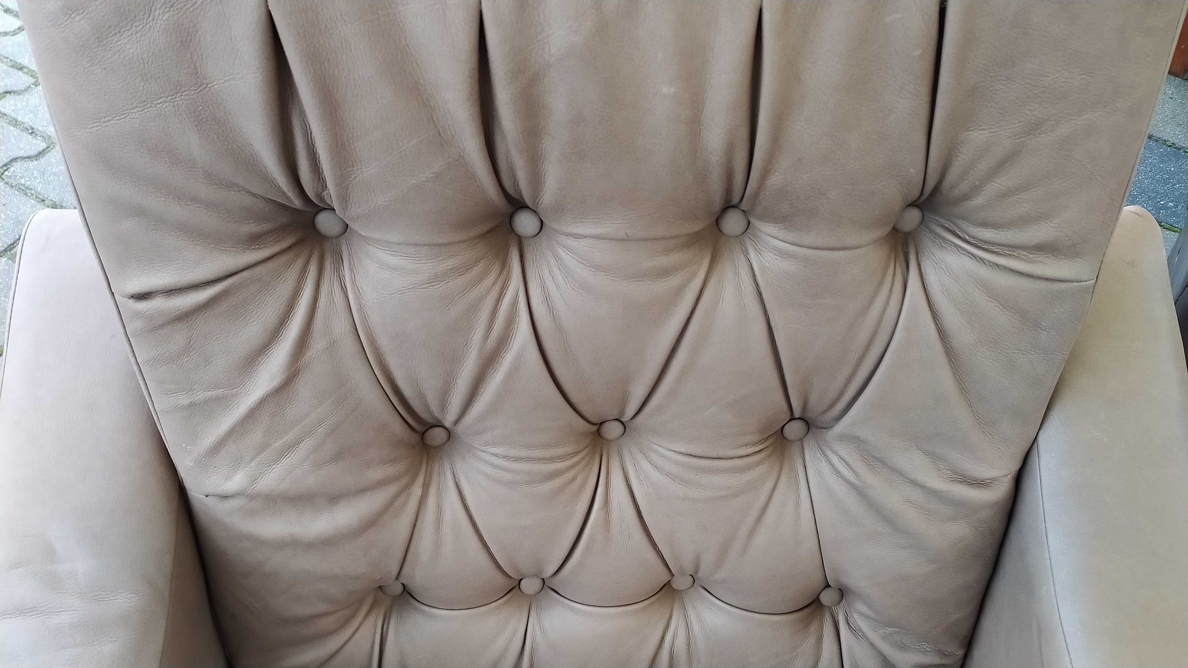 Fotel skórzany obrotowy + podnóżek/pufa po renowacji