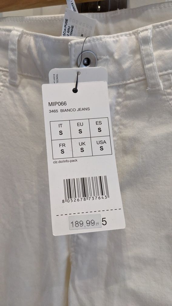 Calzedonia białe spodnie jeansy letnie S 36 rurki push up nowe obcisłe
