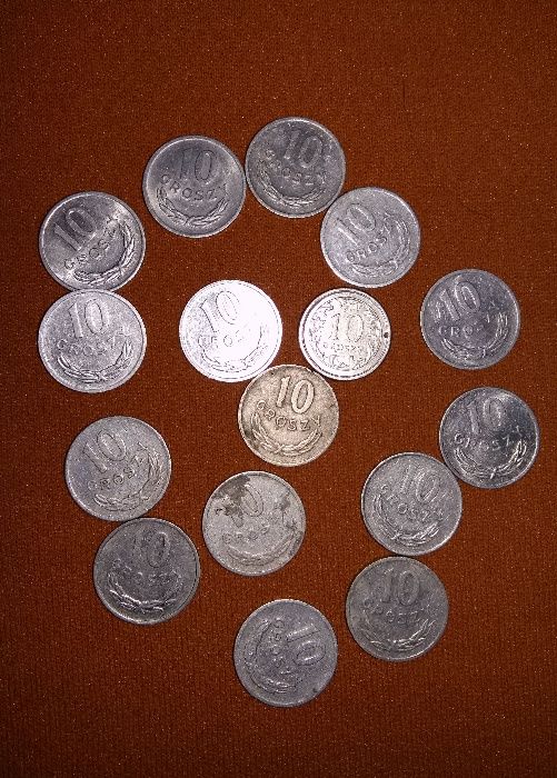 Moneta 10 groszy z 1949,1961,1971,1972,1976,1977,1978,1979,1981.Monety