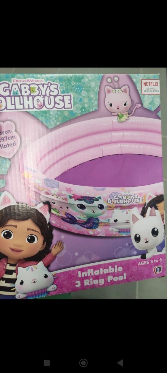 Basen dmuchany wodny nadmuchiwany 3 pierścienie Koci Domek Gabi