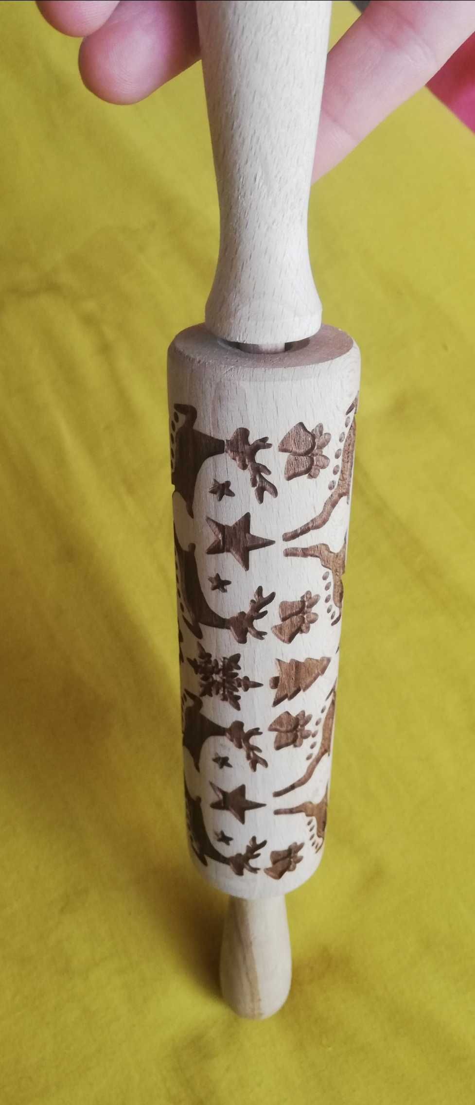 Wałek wzór świąteczny do ciastek renifery 33 x 4,5cm super stan