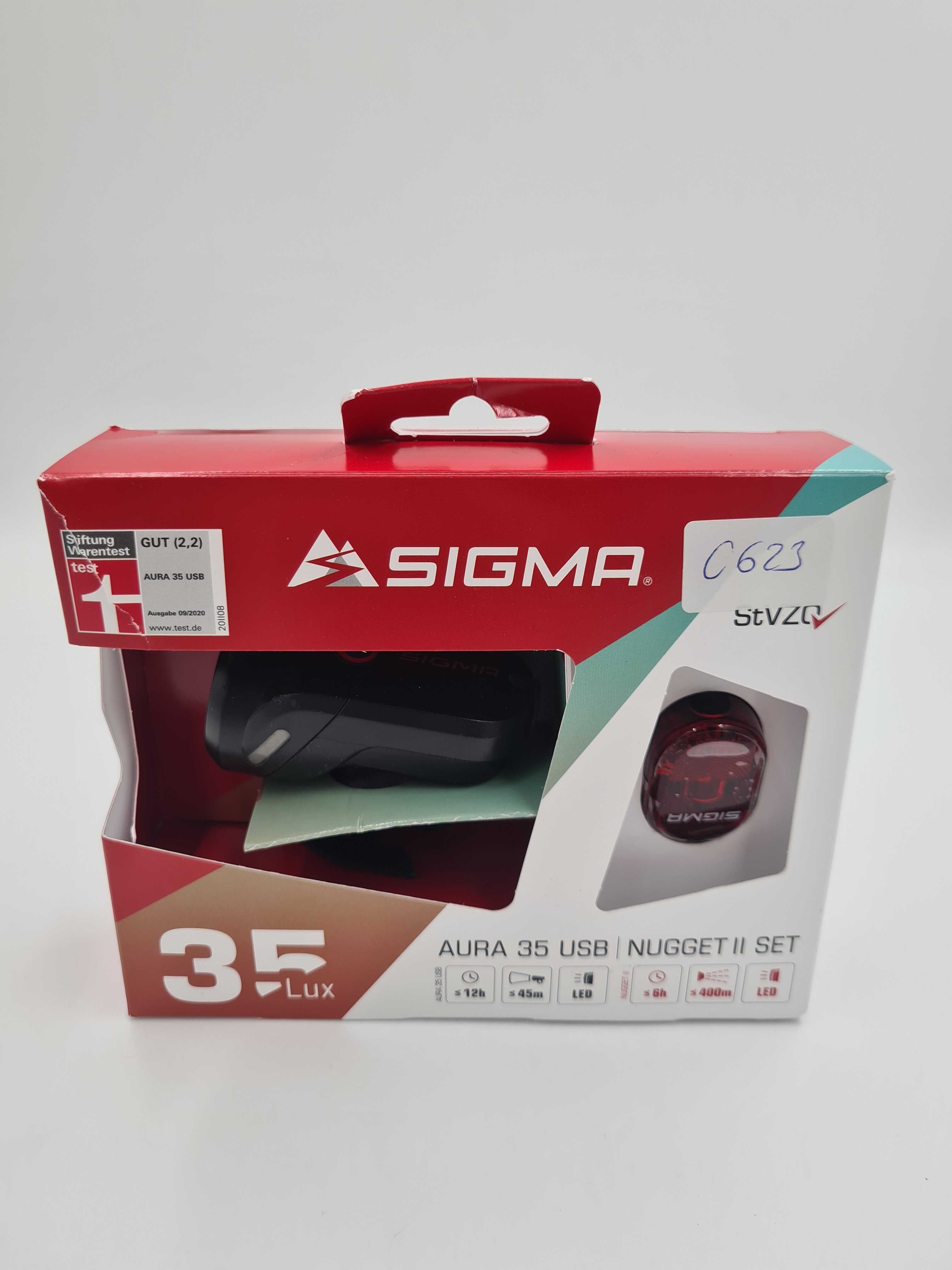 Zestaw lampek Sigma Sport AURA 35 USB / NUGGET II RL