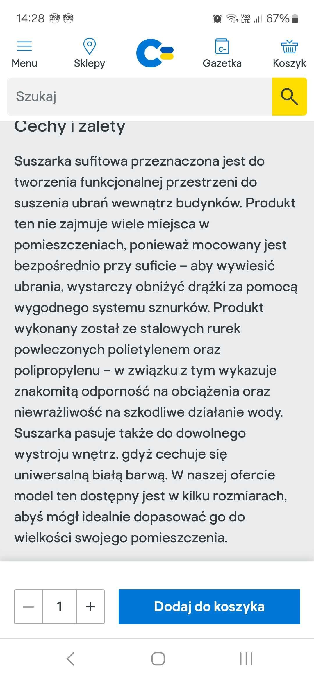 Suszarka sufitowa 6-prętowa nowa Sepio 140cm.Castorama-odbior osobisty