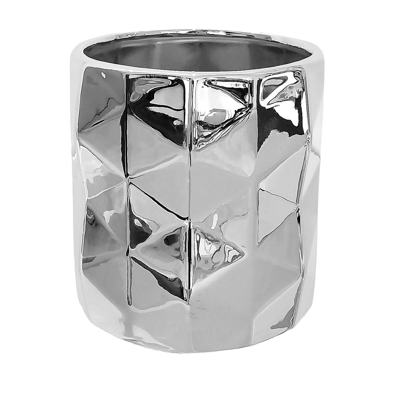 Doniczka na kwiaty srebrna osłonka ceramiczna glamour nowoczesna 13cm
