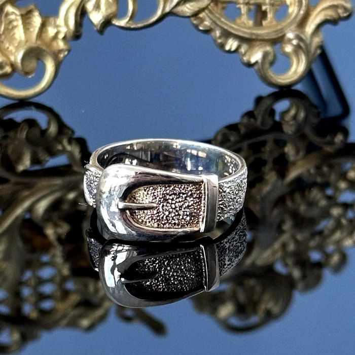 Srebrny pozłacany pierścionek - srebra próby 925 - pozłocony