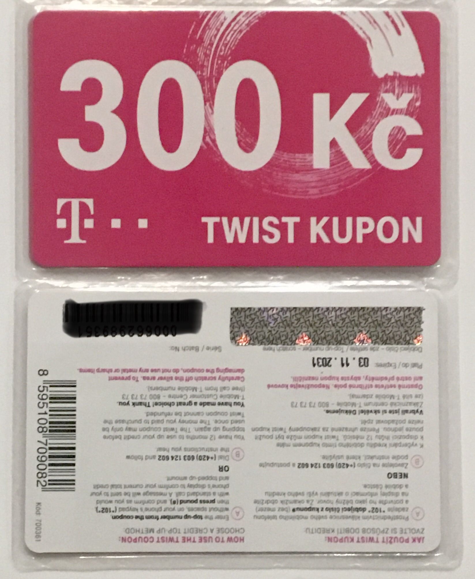 T-mobile 300 Kč Twist Voucher Czeska karta Kod doładowanie Prepaid