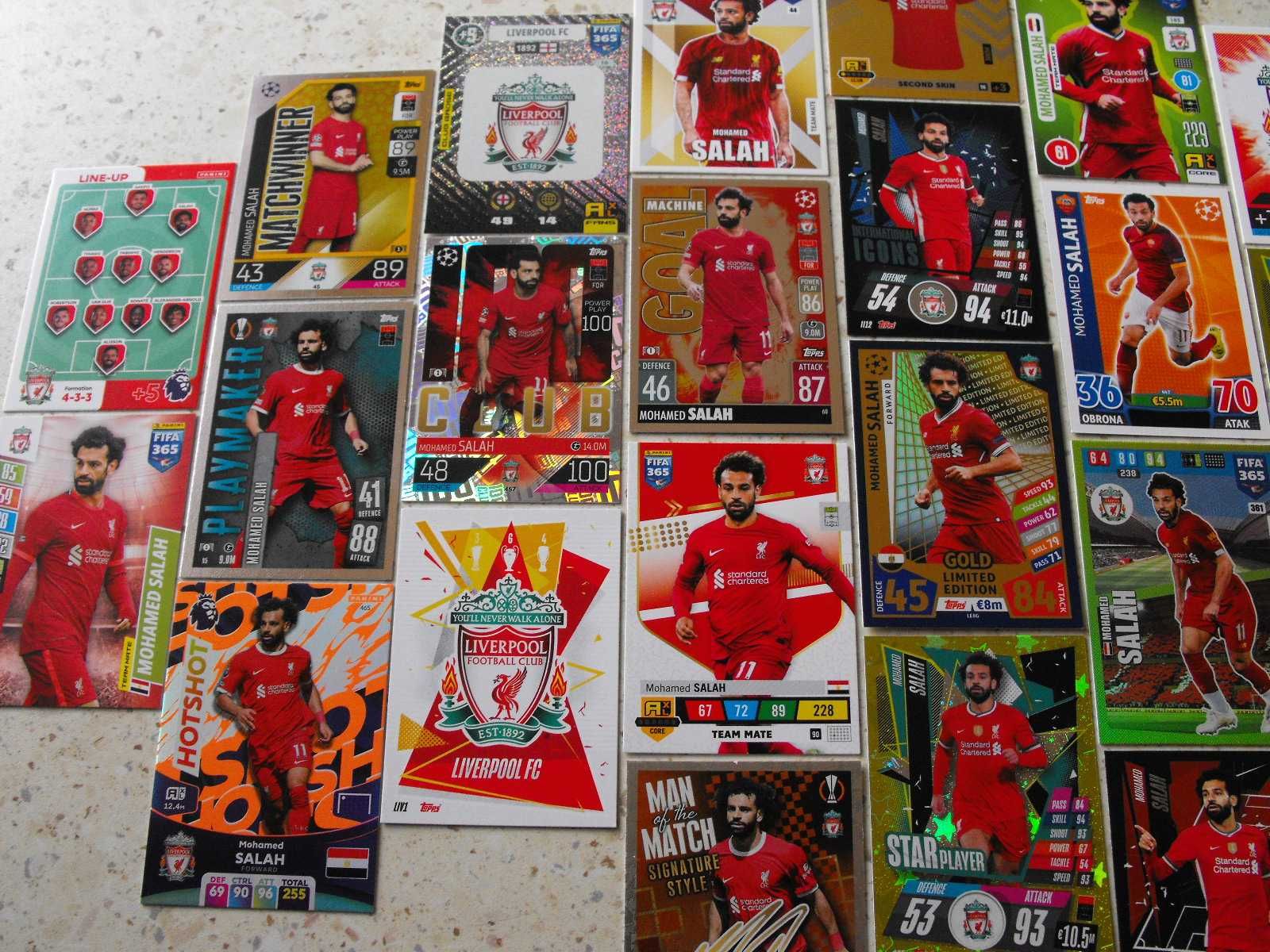 Karty piłkarskie MOHAMED SALAH, LIVERPOOL, zestaw kart.