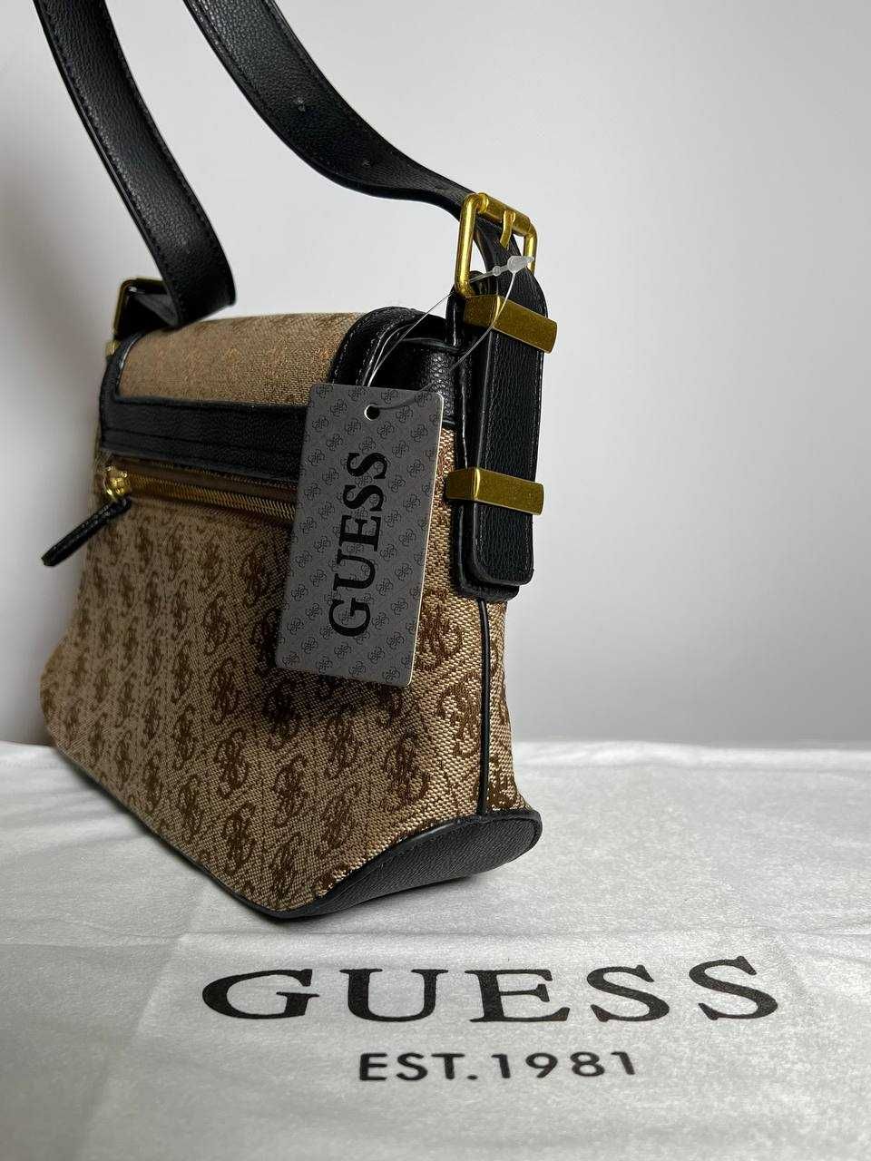 Сумка Guess Desideria коричневая с чёрным