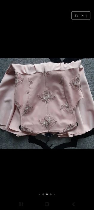 Piękna sukienka na chrzest, komunie, wesele pudrowy róż koronka roz.46